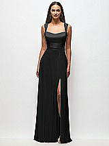 Front View Thumbnail - Black Contoured Wide Strap Sweetheart Maxi Dress