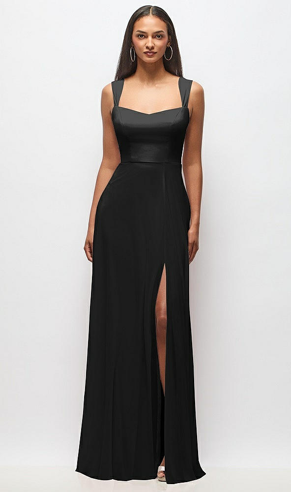 Front View - Black Contoured Wide Strap Sweetheart Maxi Dress