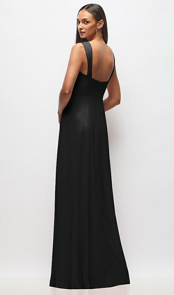 Back View - Black Contoured Wide Strap Sweetheart Maxi Dress