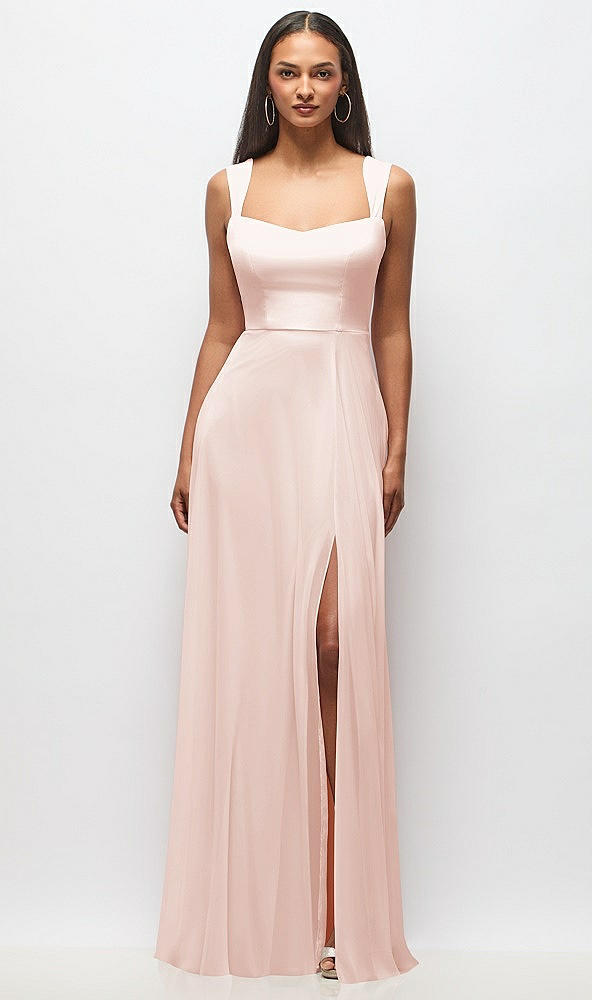 Front View - Blush Contoured Wide Strap Sweetheart Maxi Dress