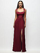 Front View Thumbnail - Burgundy Contoured Wide Strap Sweetheart Maxi Dress