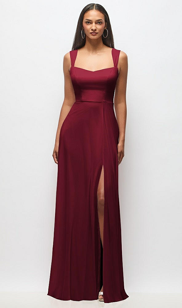 Front View - Burgundy Contoured Wide Strap Sweetheart Maxi Dress