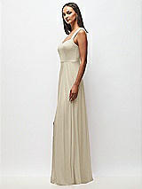 Side View Thumbnail - Champagne Contoured Wide Strap Sweetheart Maxi Dress