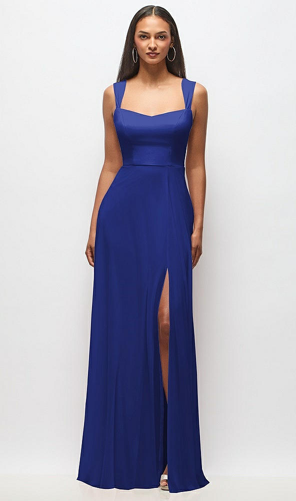 Front View - Cobalt Blue Contoured Wide Strap Sweetheart Maxi Dress