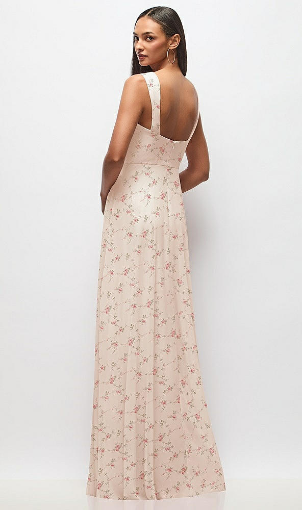 Back View - Coquette Floral Print Contoured Wide Strap Sweetheart Maxi Dress