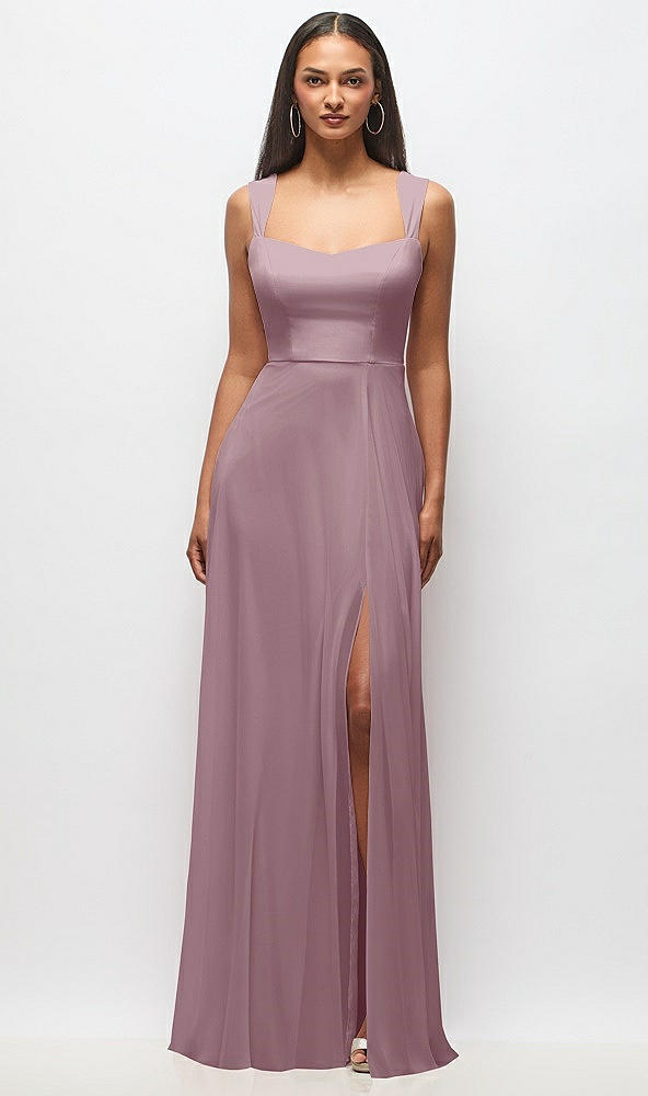 Front View - Dusty Rose Contoured Wide Strap Sweetheart Maxi Dress