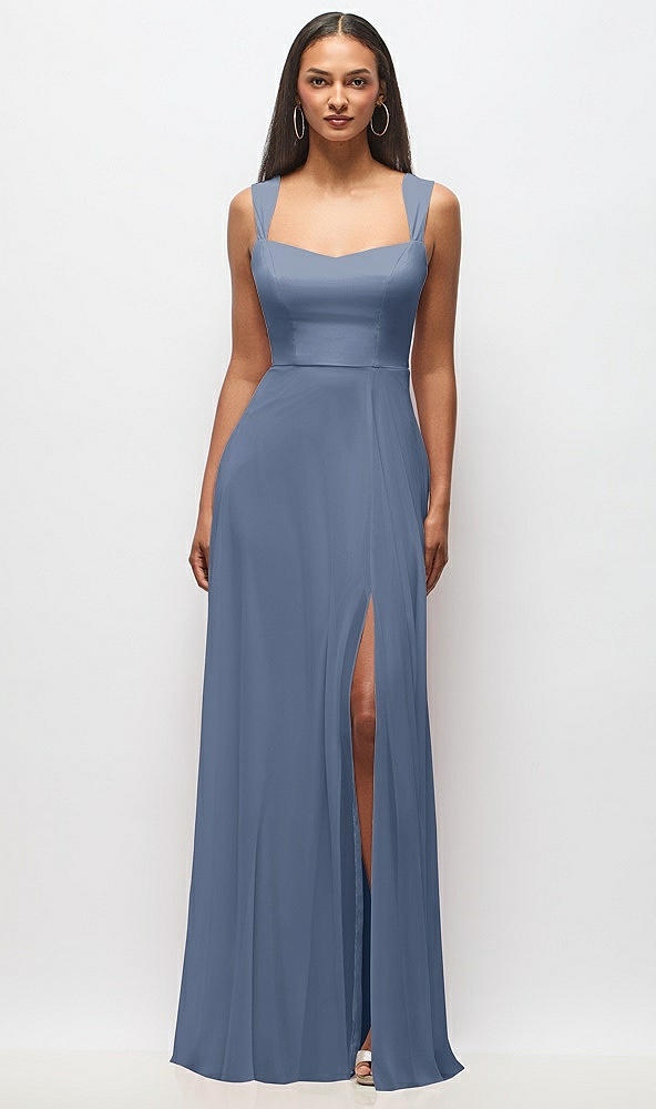 Front View - Larkspur Blue Contoured Wide Strap Sweetheart Maxi Dress