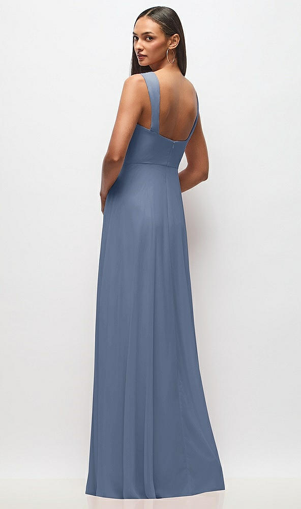 Back View - Larkspur Blue Contoured Wide Strap Sweetheart Maxi Dress
