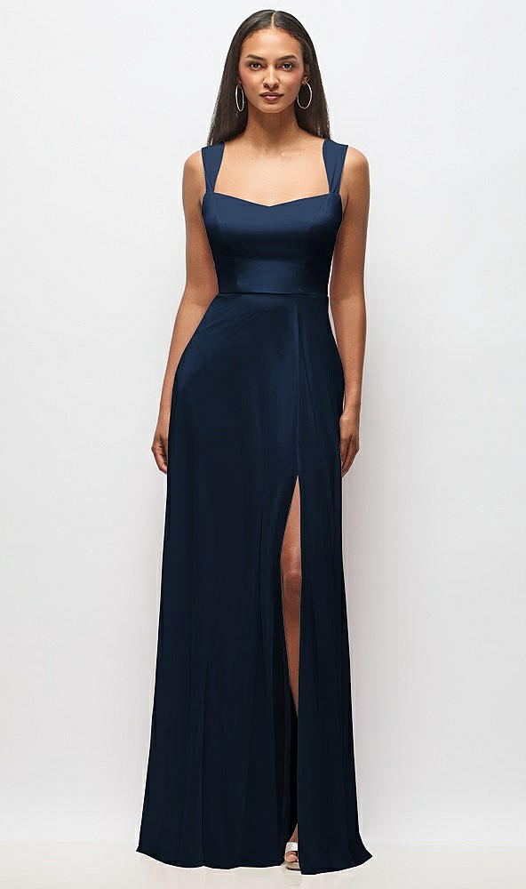 Front View - Midnight Navy Contoured Wide Strap Sweetheart Maxi Dress