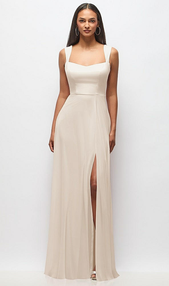 Front View - Oat Contoured Wide Strap Sweetheart Maxi Dress