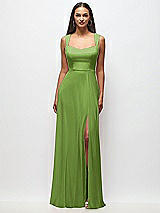 Front View Thumbnail - Peridot Green Contoured Wide Strap Sweetheart Maxi Dress