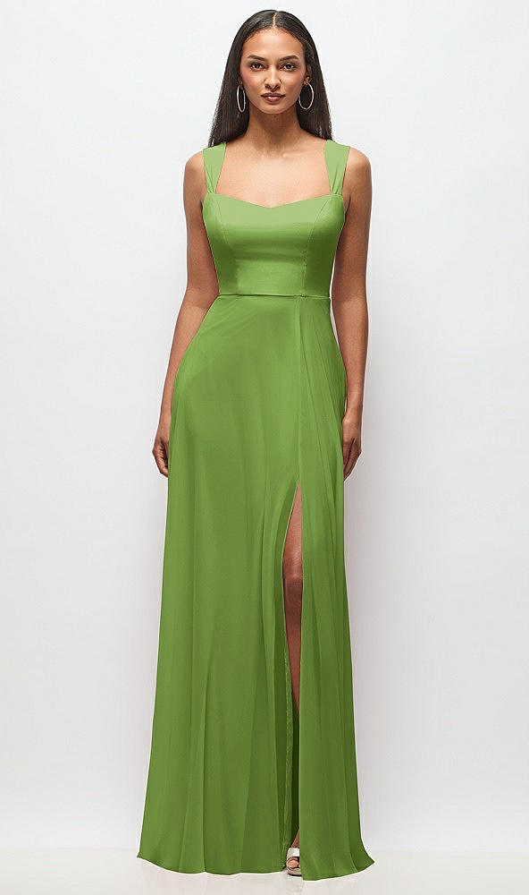Front View - Peridot Green Contoured Wide Strap Sweetheart Maxi Dress
