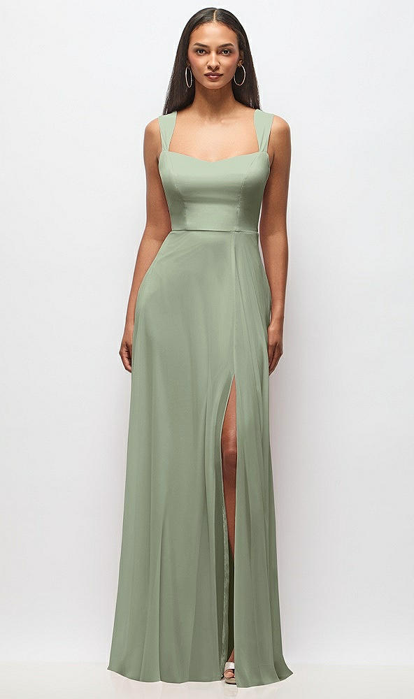 Front View - Sage Contoured Wide Strap Sweetheart Maxi Dress