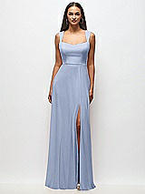 Front View Thumbnail - Sky Blue Contoured Wide Strap Sweetheart Maxi Dress