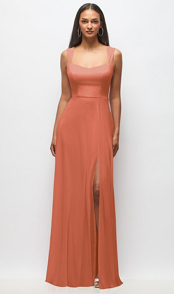 Front View - Terracotta Copper Contoured Wide Strap Sweetheart Maxi Dress