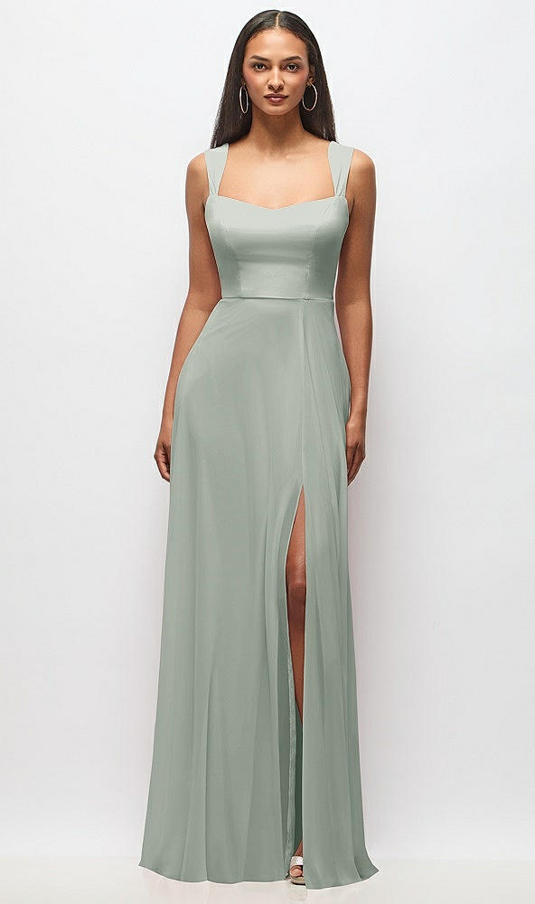 Front View - Willow Green Contoured Wide Strap Sweetheart Maxi Dress