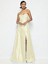 Alt View 1 Thumbnail - Butter Yellow Bow Cuff Strapless Satin Ball Gown with Pockets