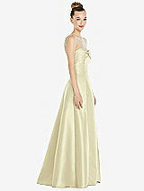 Side View Thumbnail - Butter Yellow Bow Cuff Strapless Satin Ball Gown with Pockets
