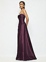 Alt View 2 Thumbnail - Deep Plum Bow Cuff Strapless Satin Ball Gown with Pockets