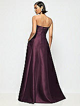 Alt View 3 Thumbnail - Deep Plum Bow Cuff Strapless Satin Ball Gown with Pockets