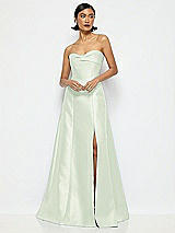 Alt View 1 Thumbnail - Mint Green Bow Cuff Strapless Satin Ball Gown with Pockets