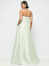 Alt View 3 Thumbnail - Mint Green Bow Cuff Strapless Satin Ball Gown with Pockets