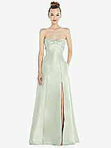 Front View Thumbnail - Mint Green Bow Cuff Strapless Satin Ball Gown with Pockets