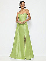 Alt View 1 Thumbnail - Mojito Bow Cuff Strapless Satin Ball Gown with Pockets