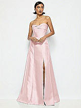 Alt View 1 Thumbnail - Ballet Pink Bow Cuff Strapless Satin Ball Gown with Pockets