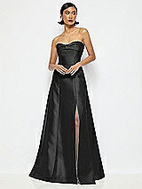 Alt View 1 Thumbnail - Black Bow Cuff Strapless Satin Ball Gown with Pockets