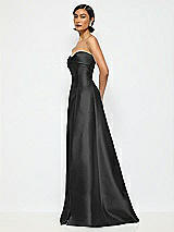 Alt View 2 Thumbnail - Black Bow Cuff Strapless Satin Ball Gown with Pockets