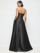 Alt View 3 Thumbnail - Black Bow Cuff Strapless Satin Ball Gown with Pockets