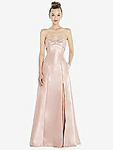 Front View Thumbnail - Blush Bow Cuff Strapless Satin Ball Gown with Pockets