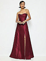 Alt View 1 Thumbnail - Cabernet Bow Cuff Strapless Satin Ball Gown with Pockets
