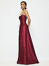 Alt View 2 Thumbnail - Cabernet Bow Cuff Strapless Satin Ball Gown with Pockets