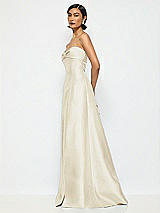 Alt View 2 Thumbnail - Champagne Bow Cuff Strapless Satin Ball Gown with Pockets