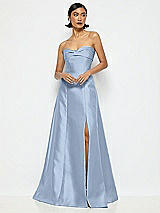 Alt View 1 Thumbnail - Cloudy Bow Cuff Strapless Satin Ball Gown with Pockets
