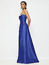 Alt View 2 Thumbnail - Cobalt Blue Bow Cuff Strapless Satin Ball Gown with Pockets
