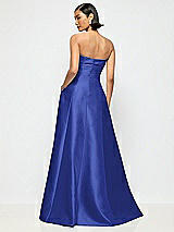 Alt View 3 Thumbnail - Cobalt Blue Bow Cuff Strapless Satin Ball Gown with Pockets