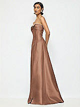 Alt View 2 Thumbnail - Cognac Bow Cuff Strapless Satin Ball Gown with Pockets