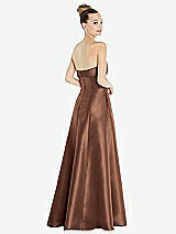 Rear View Thumbnail - Cognac Bow Cuff Strapless Satin Ball Gown with Pockets