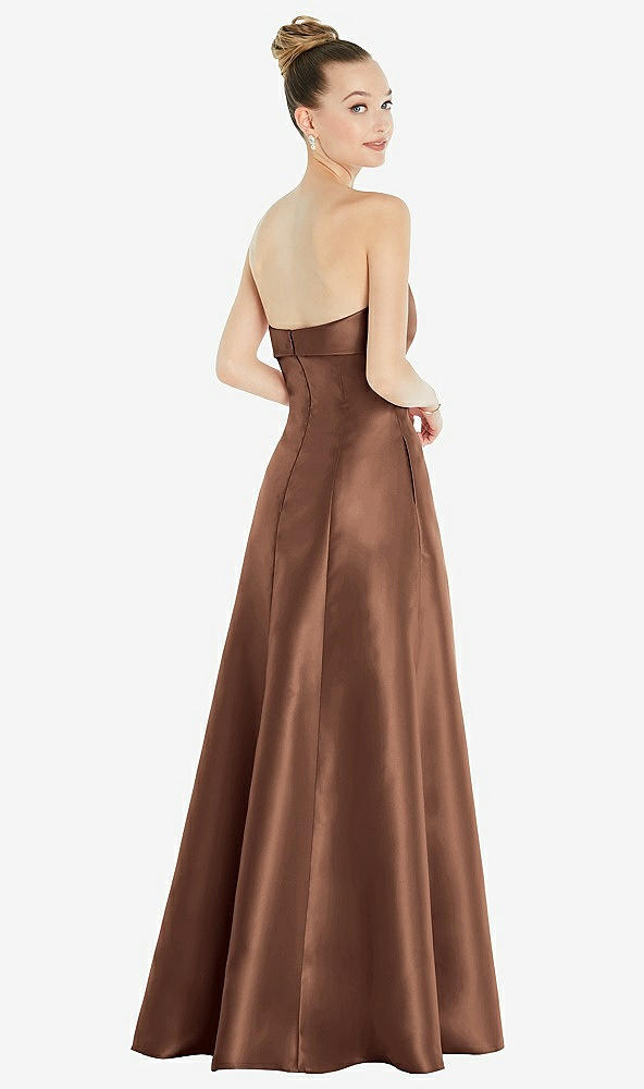 Back View - Cognac Bow Cuff Strapless Satin Ball Gown with Pockets