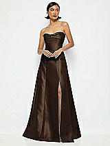 Alt View 1 Thumbnail - Espresso Bow Cuff Strapless Satin Ball Gown with Pockets