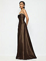Alt View 2 Thumbnail - Espresso Bow Cuff Strapless Satin Ball Gown with Pockets