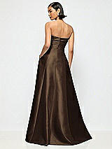 Alt View 3 Thumbnail - Espresso Bow Cuff Strapless Satin Ball Gown with Pockets