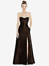 Front View Thumbnail - Espresso Bow Cuff Strapless Satin Ball Gown with Pockets
