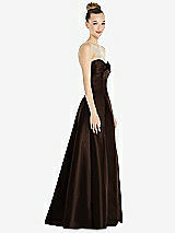 Side View Thumbnail - Espresso Bow Cuff Strapless Satin Ball Gown with Pockets