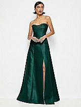 Alt View 1 Thumbnail - Evergreen Bow Cuff Strapless Satin Ball Gown with Pockets
