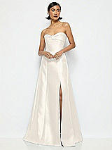 Alt View 1 Thumbnail - Ivory Bow Cuff Strapless Satin Ball Gown with Pockets