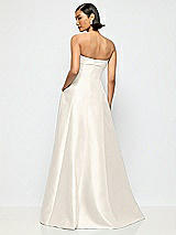 Alt View 3 Thumbnail - Ivory Bow Cuff Strapless Satin Ball Gown with Pockets